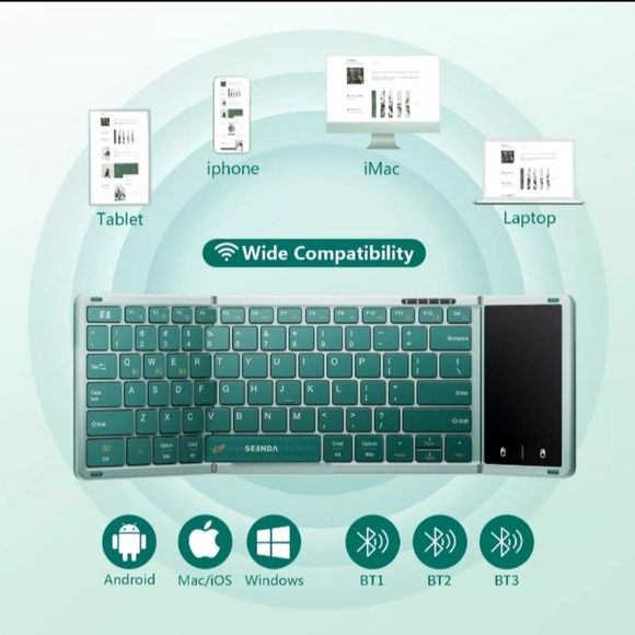 NIB SEENDA Foldable Bluetooth Keyboard with Touchpad - Picture 2 of 11